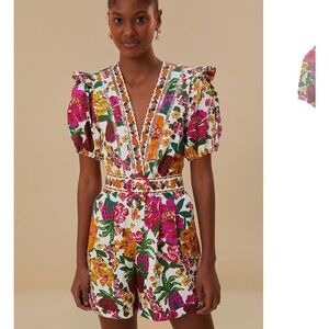 FARM Rio Floral Romper with Ruffle Sleeves